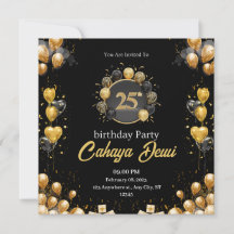 25歳の誕生日ブラックシルバーエレガントモダン