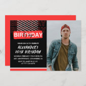 25歳の誕生日招待状メンズパーティーフォトレッド 招待状 (正面/裏面)
