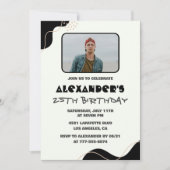 25歳の誕生日招待状メンズブラックシンプル写真 招待状 (正面)