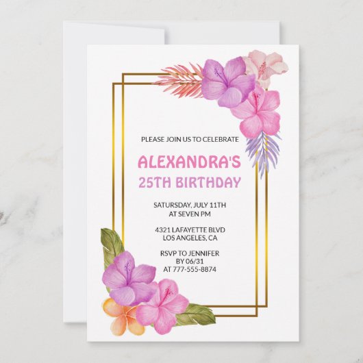 25歳の誕生日招待状熱帯パーティー 招待状 (正面)