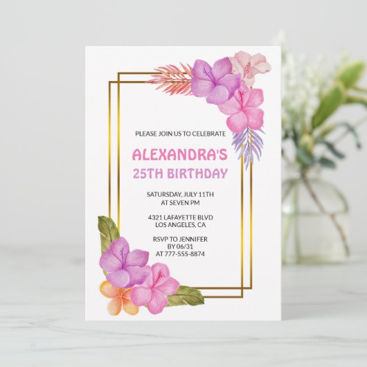 25歳の誕生日招待状熱帯パーティー 招待状 (スタンド正面)