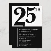 25歳の誕生日招待状白黒 エレガント 招待状 (正面/裏面)
