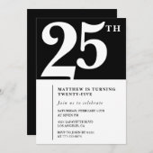 25歳の誕生日招待状白黒 エレガント 招待状 (正面/裏面)