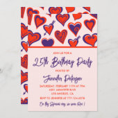 25歳の誕生日招待状 グラム キュート レッドハート 招待状 (正面/裏面)
