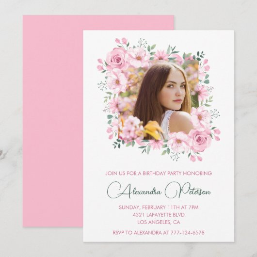 25歳の誕生日招待状 フォト ボヘミア エレガント 招待状 (正面/裏面)