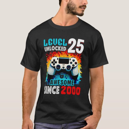 25歳の誕生日装飾 ジョーク Pixel 2000 25歳の誕生日 B Tシャツ (正面)
