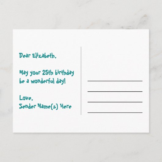 25歳の誕生日:ピンクのストライプとハート、レインボー25 ポストカード (裏面)