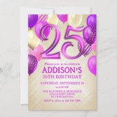 25歳の誕生日 ピンクの風船 招待状 (正面)