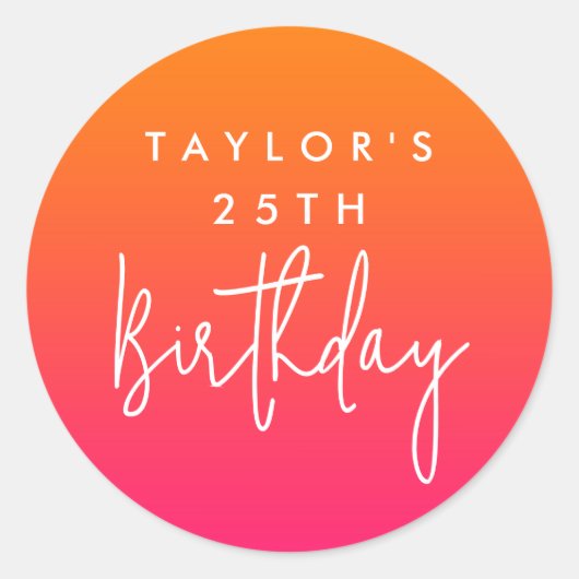 25歳の誕生日 ホットピンクとオレンジのグラデーション ラウンドシール (正面)