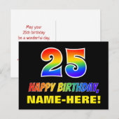25歳の誕生日：大胆、楽しい、シンプル、虹 25 ポストカード (正面/裏面)