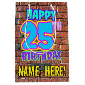 25歳の誕生日:楽しく都会的な落書き風デザイン ミディアムペーパーバッグ (正面)