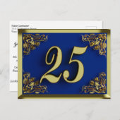 25歳の誕生日 王室 ゴールド ブルー インビテーション (正面/裏面)