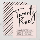 25歳 | モダンピンク 25歳の誕生日パーティー 招待状 (正面/裏面)