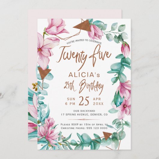 25水彩フローラ25th birthday party 招待状 (正面/裏面)