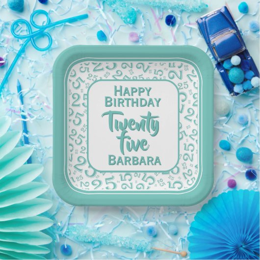 25番目のパーティー乱数パターンティール（緑がかった色）/白 ペーパープレート (パーティー)