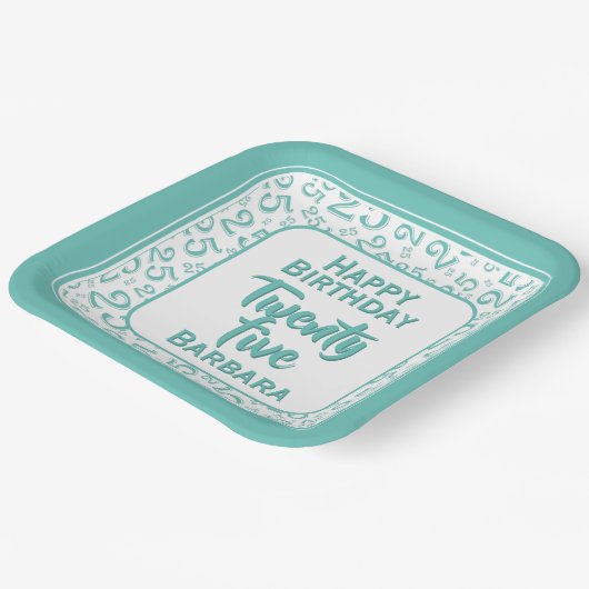 25番目のパーティー乱数パターンティール（緑がかった色）/白 ペーパープレート (傾斜あり)