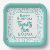 25番目のパーティー乱数パターンティール（緑がかった色）/白 ペーパープレート (正面)