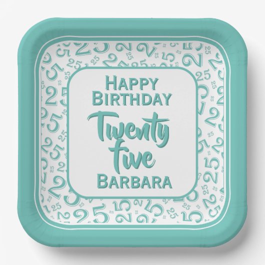 25番目のパーティー乱数パターンティール（緑がかった色）/白 ペーパープレート (正面)