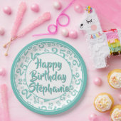 25番目のパーティー乱数パターンティール（緑がかった色）/白 ペーパープレート (パーティー)