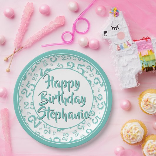 25番目のパーティー乱数パターンティール（緑がかった色）/白 ペーパープレート (パーティー)