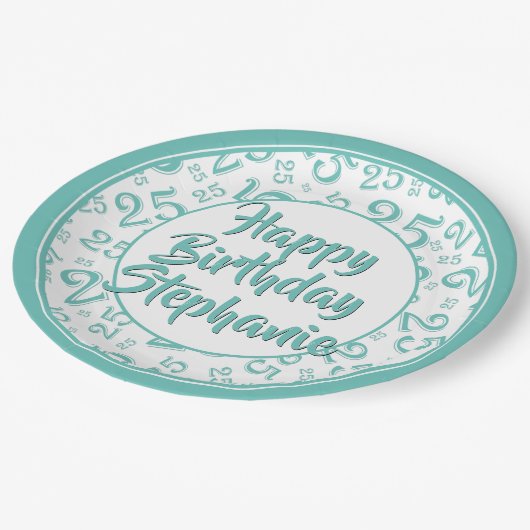 25番目のパーティー乱数パターンティール（緑がかった色）/白 ペーパープレート (アングル)