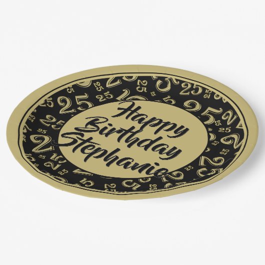 25番目のパーティー乱数パターンブラック/金ゴールド ペーパープレート (アングル)