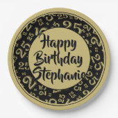 25番目のパーティー乱数パターンブラック/金ゴールド ペーパープレート (正面)