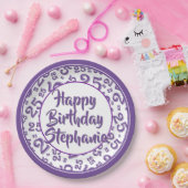 25番目のパーティー乱数パターン紫/白 ペーパープレート (パーティー)