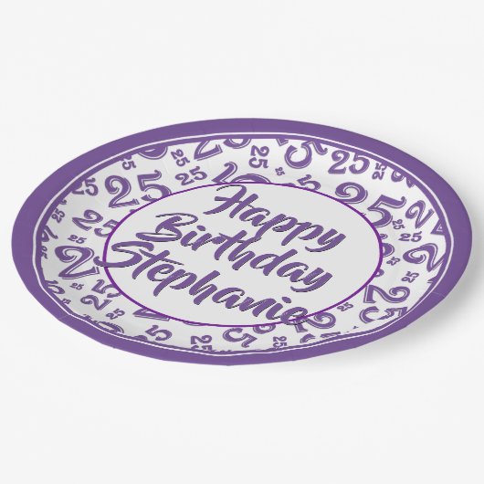 25番目のパーティー乱数パターン紫/白 ペーパープレート (アングル)