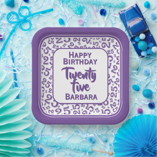 25番目のパーティー乱数パターン紫/白 ペーパープレート (パーティー)