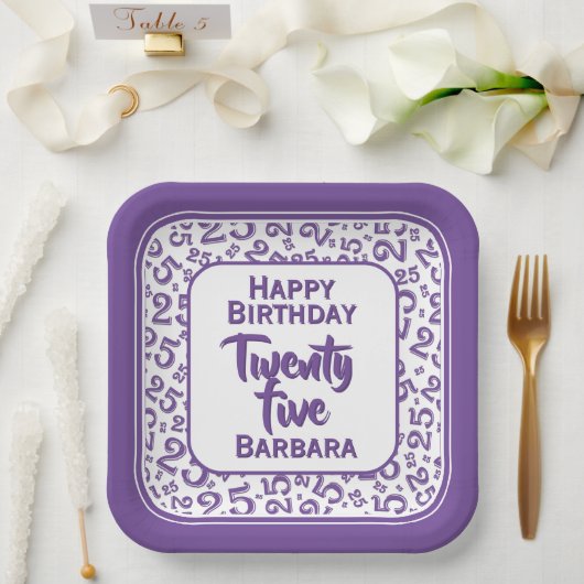25番目のパーティー乱数パターン紫/白 ペーパープレート (ウェディング)