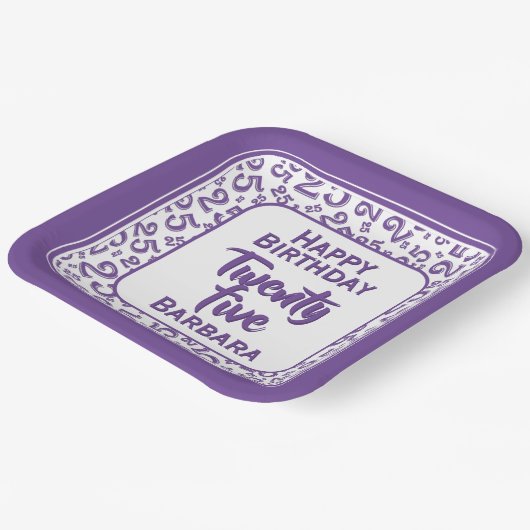 25番目のパーティー乱数パターン紫/白 ペーパープレート (傾斜あり)