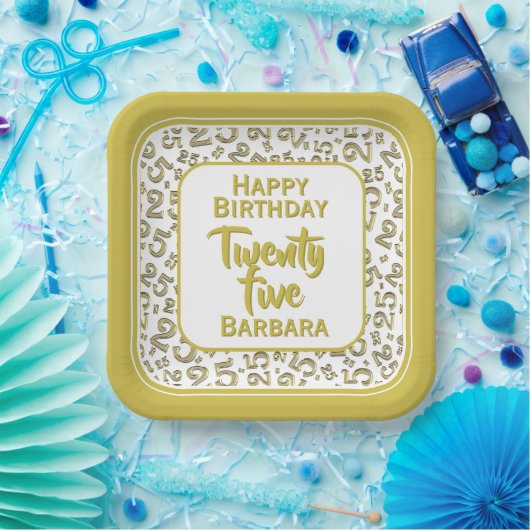 25番目のパーティー乱数パターン金ゴールド/白 ペーパープレート (パーティー)