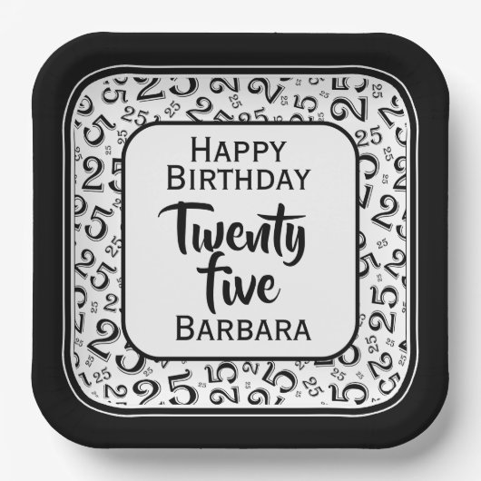 25番目のパーティー乱数パターン黒/白 ペーパープレート (正面)