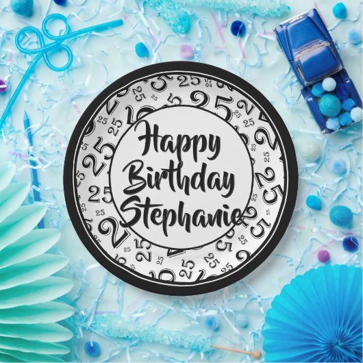 25番目のパーティー乱数パターン黒/白 ペーパープレート (パーティー)