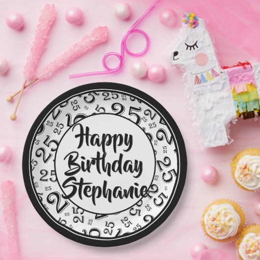 25番目のパーティー乱数パターン黒/白 ペーパープレート (パーティー)