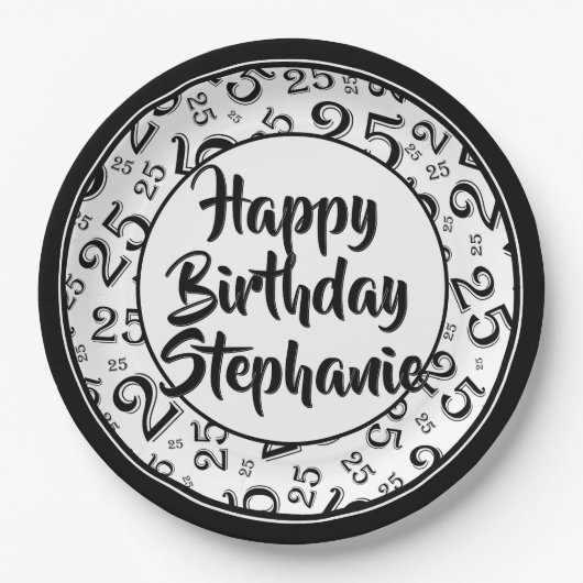 25番目のパーティー乱数パターン黒/白 ペーパープレート (正面)