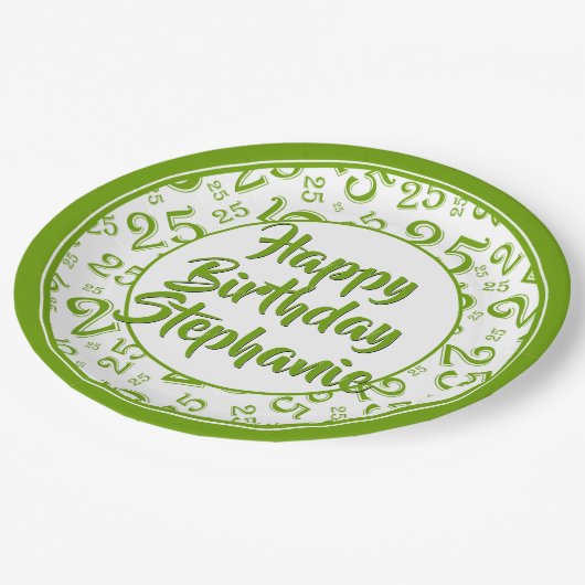 25番目のパーティー乱数パターン（緑/白） ペーパープレート (アングル)