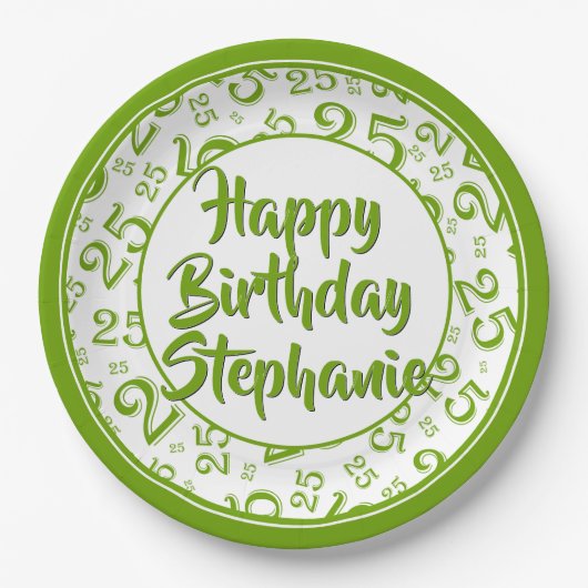 25番目のパーティー乱数パターン（緑/白） ペーパープレート (正面)
