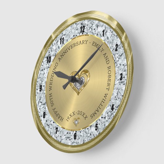 25番目の普遍的なダ結婚イヤモンドと銀を幸せに ラージ壁時計 (傾斜)