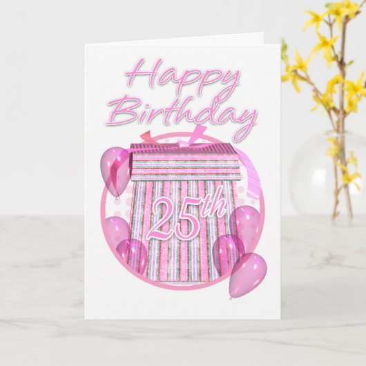 25番目の誕生日ギフトボックス – ピンク – ハッピーバースデー カード (黄色い花)