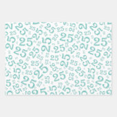 25番目の誕生日ティール(緑がかった色)と白の乱数パターン ラッピングペーパーシート (正面3)