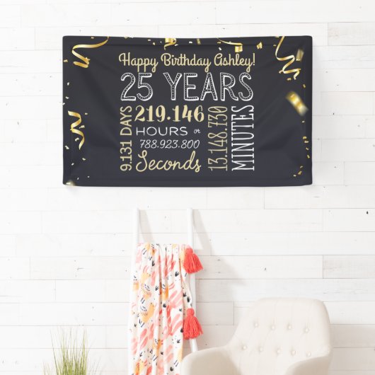 25番目の誕生日バナー- 25年（時間と秒） 横断幕 (インサイチュ)