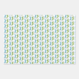 25番目の誕生日番号グリーンブルー ラッピングペーパーシート