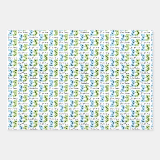25番目の誕生日番号グリーンブルー ラッピングペーパーシート (正面)