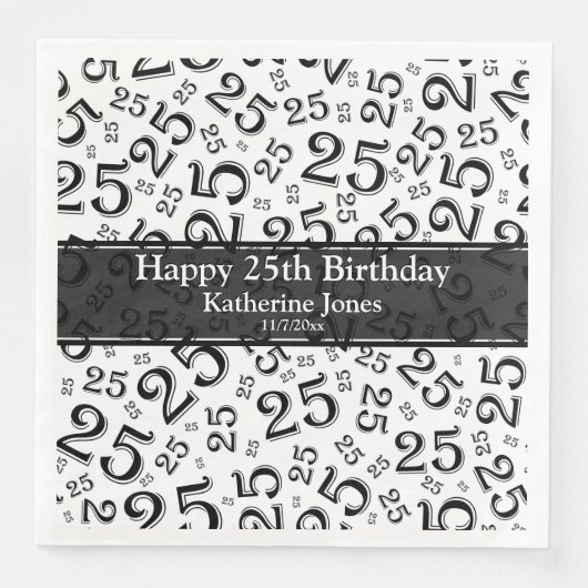 25番目の誕生日番号パターン黒/白 (正面)