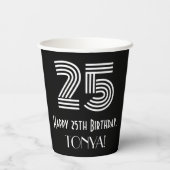 25番目の誕生日—アールデコインスパイアルック「25」 +名前 紙コップ (裏面)