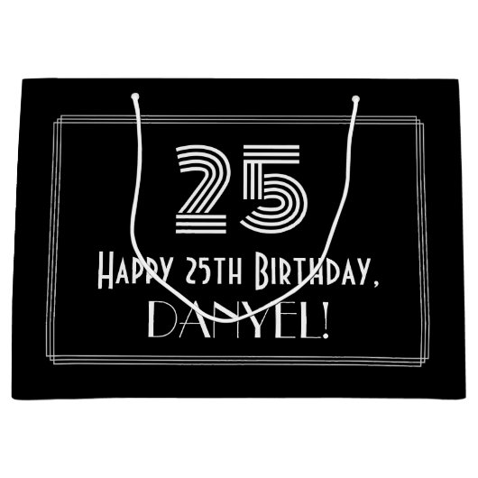 25番目の誕生日:インスパイアアールデコの「25」の外観と名前 ラージペーパーバッグ (正面)