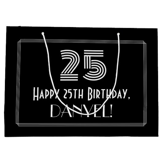 25番目の誕生日:インスパイアアールデコの「25」の外観と名前 ラージペーパーバッグ (裏面)