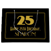 25番目の誕生日:インスパイアアールデコの「25」の外観と名前 ラージペーパーバッグ (正面)